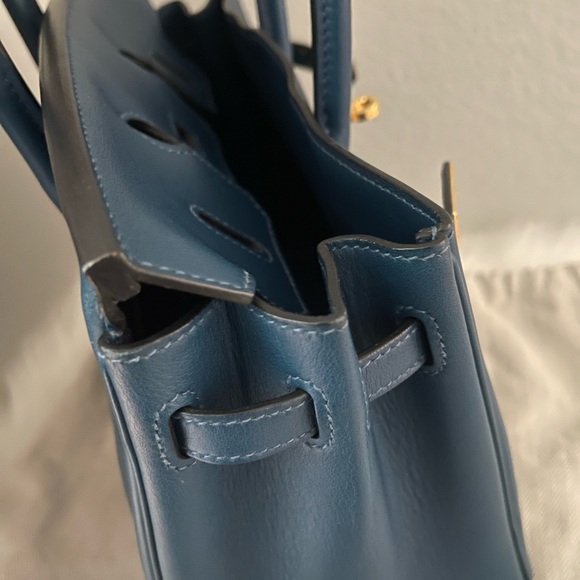 Hermes Deep Blue Satchel with Gold Accents - Picture 14 of 17